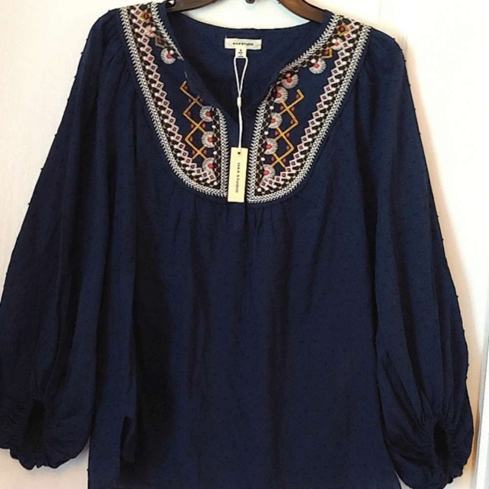 Max Studio Embroidered Swiss Dot Peplum Blouse. Size Small. NEW. - Picture 2 of 12